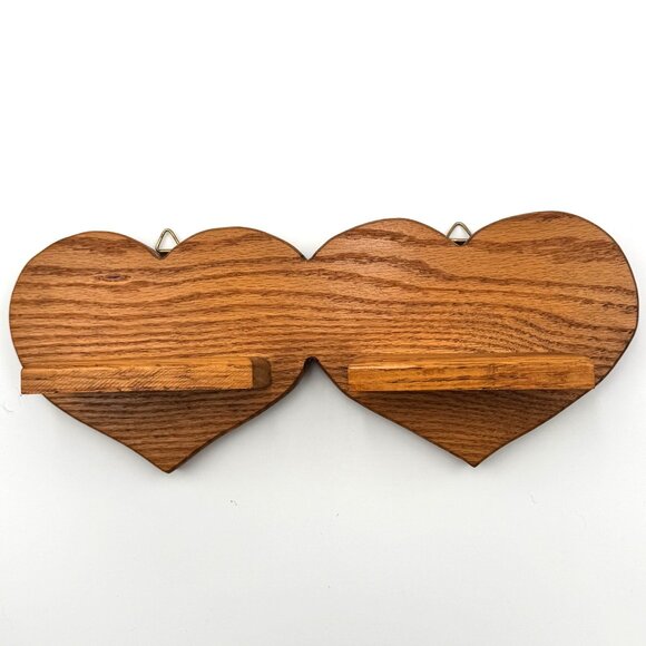 Vintage Double Heart Wall Shelf Display Countrycore Rustic Farmhouse Oak - Picture 1 of 5